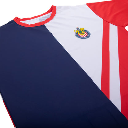 Playera Bicolor Rayas Verticales Escudo Chivas