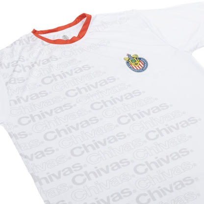 Playera Blanca Y Cuello En Rojo Textura Chivas