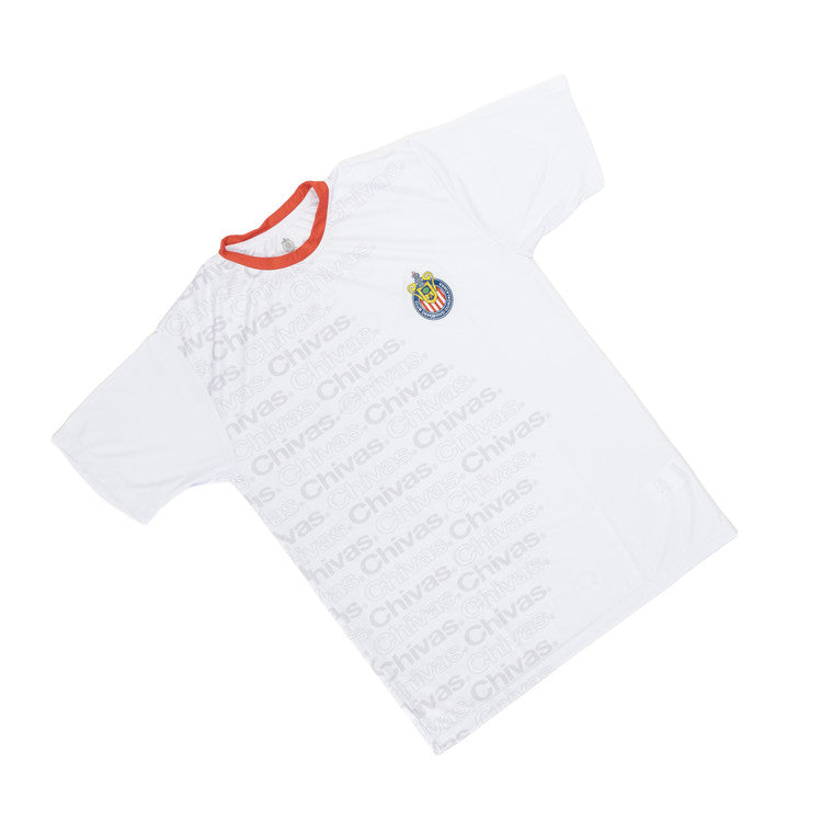 Playera Blanca Y Cuello En Rojo Textura Chivas
