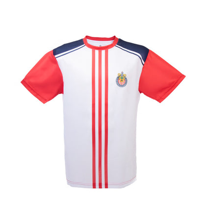 Playera Blanca Mangas Rojas Escudo Chivas