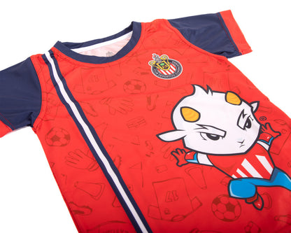 Playera Roja Mangas Azules Chivito Para Niño