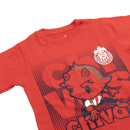 Playera Roja Chivito Acción Y Escudo Chivas Para Niño