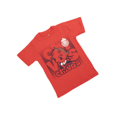 Playera Roja Chivito Acción Y Escudo Chivas Para Niño