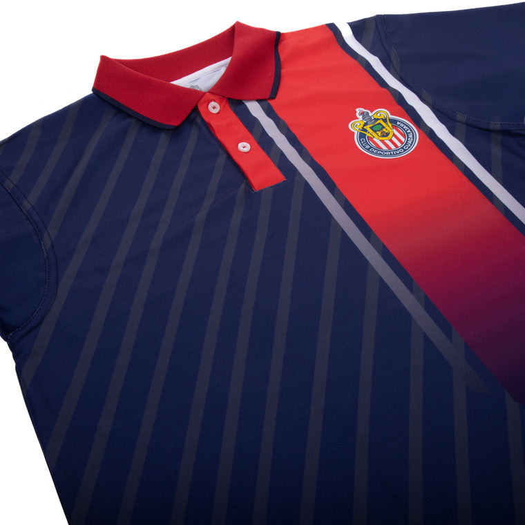 Polo Azul Franja Roja Degradada Escudo Chivas