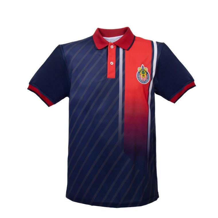 Polo Azul Franja Roja Degradada Escudo Chivas