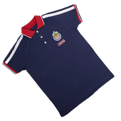 Polo Azul Cuello Cardigan Rojo 1906 Y Escudo Chivas