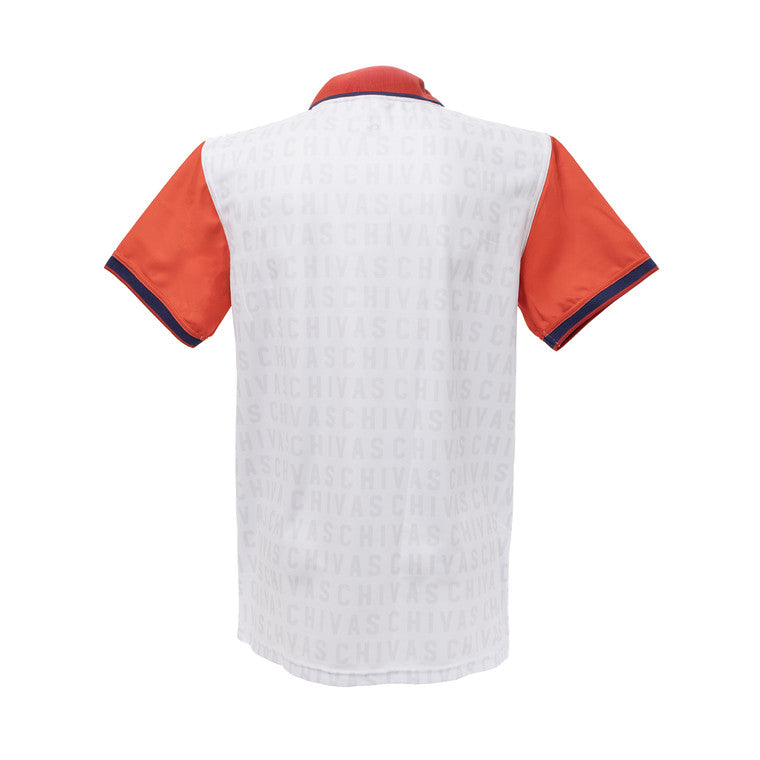 Polo Blanca Mangas Rojas Chivas Marca Agua Y Escudo