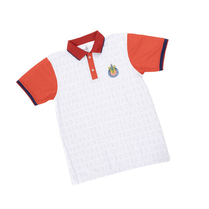 Polo Blanca Mangas Rojas Chivas Marca Agua Y Escudo