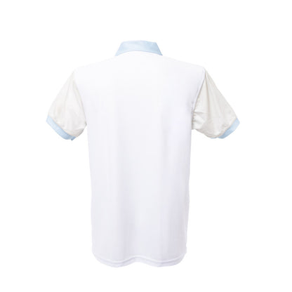 Polo Beige Con Azul Texturas Aplicación Especial Chivita Retro En Manga