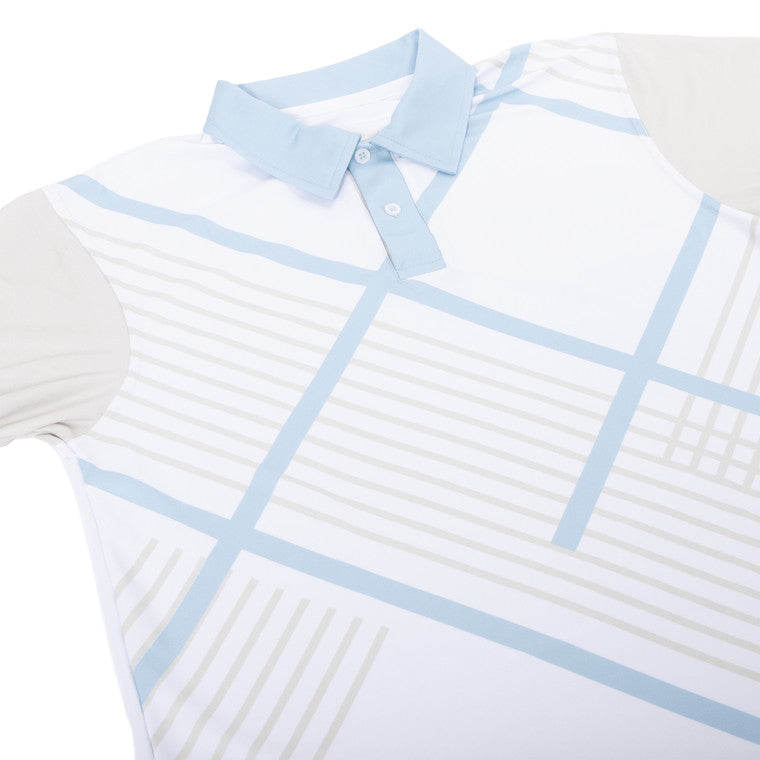 Polo Beige Con Azul Texturas Aplicación Especial Chivita Retro En Manga