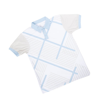 Polo Beige Con Azul Texturas Aplicación Especial Chivita Retro En Manga