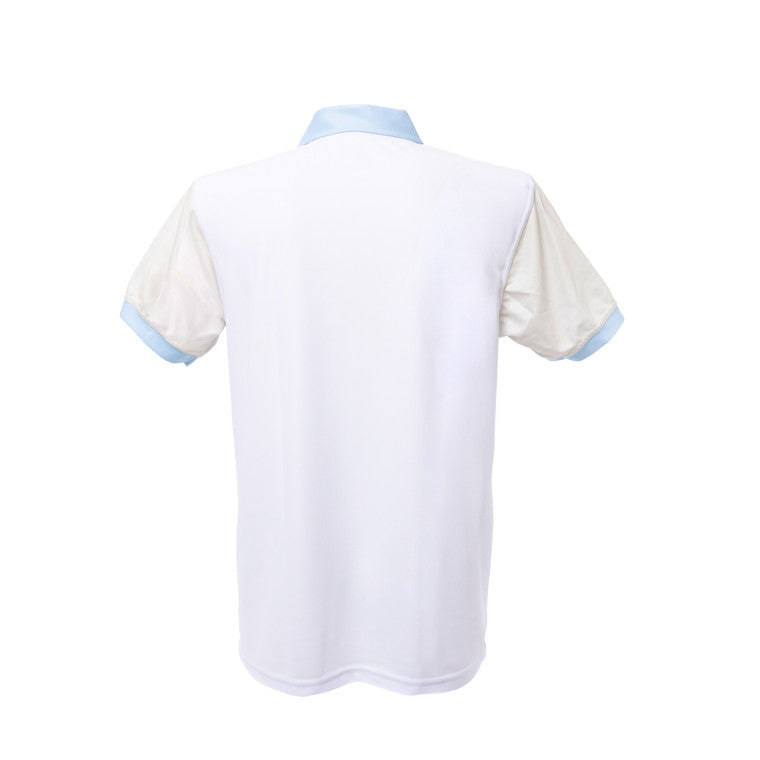 Polo Beige Con Azul Texturas Aplicación Especial Escudo Monocromático