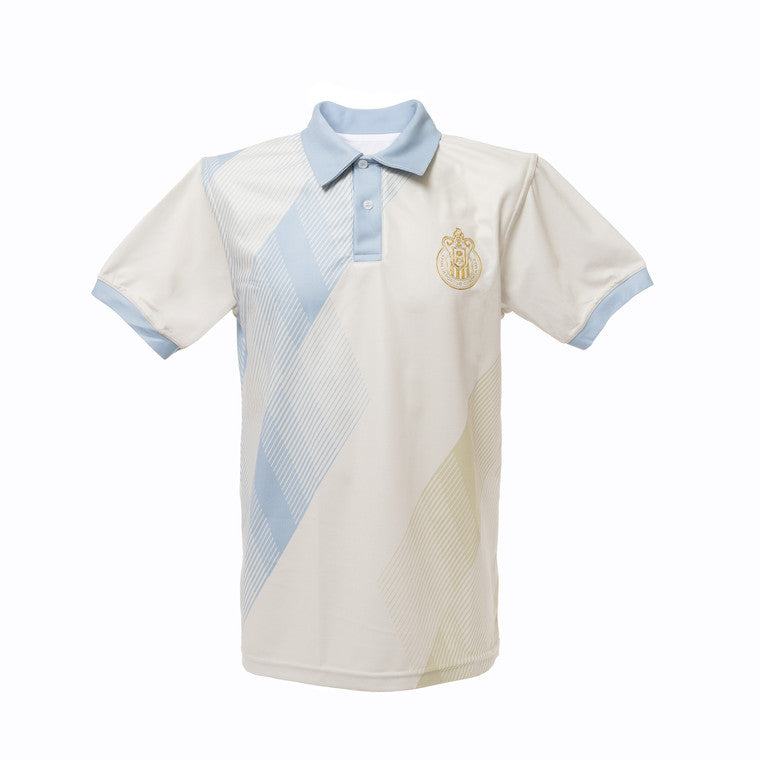 Polo Beige Con Azul Texturas Aplicación Especial Escudo Monocromático