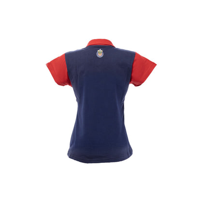 Polo Azul Con Rojo Para Mujer Chivas Y Escudo