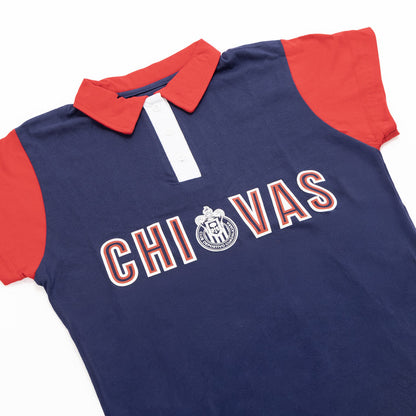 Polo Azul Con Rojo Para Mujer Chivas Y Escudo