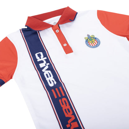 Polo Blanca Cuello Y Mangas Rojas Banda Azul Chivas