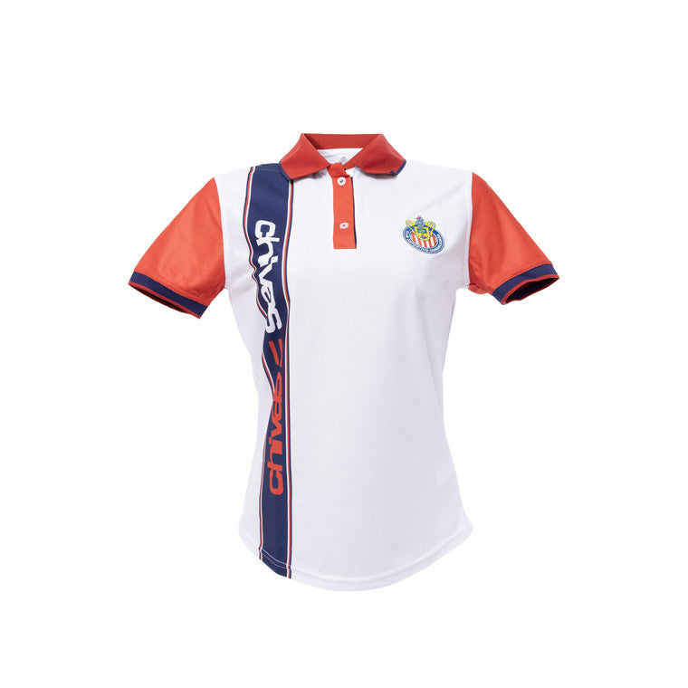 Polo Blanca Cuello Y Mangas Rojas Banda Azul Chivas