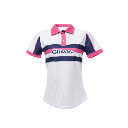 Polo Dama Blanca Franja Azul Chivas
