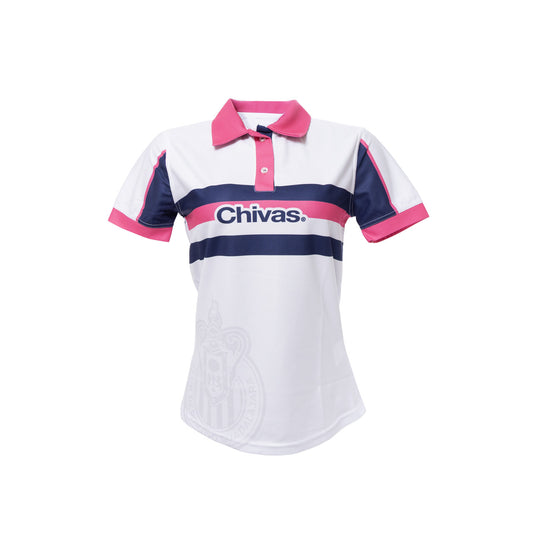 Polo Dama Blanca Franja Azul Chivas