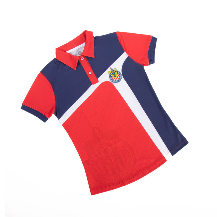 Polo Dama Combinada Líneas Blancas Con Escudo Chivas