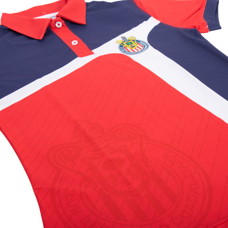 Polo Dama Combinada Líneas Blancas Con Escudo Chivas