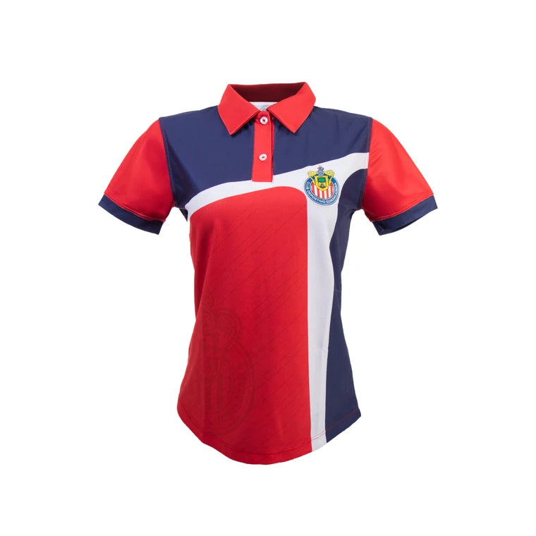 Polo Dama Combinada Líneas Blancas Con Escudo Chivas