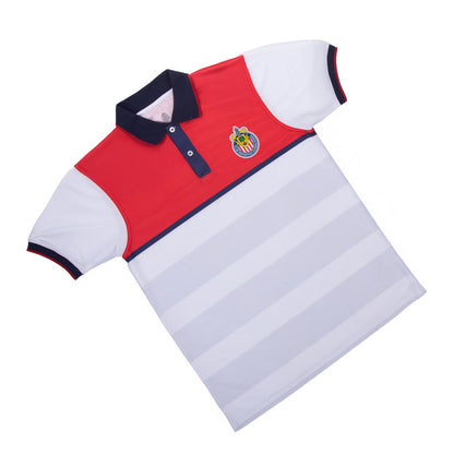 Polo Roji Blanca Rayas Horizontales Escudo Chivas