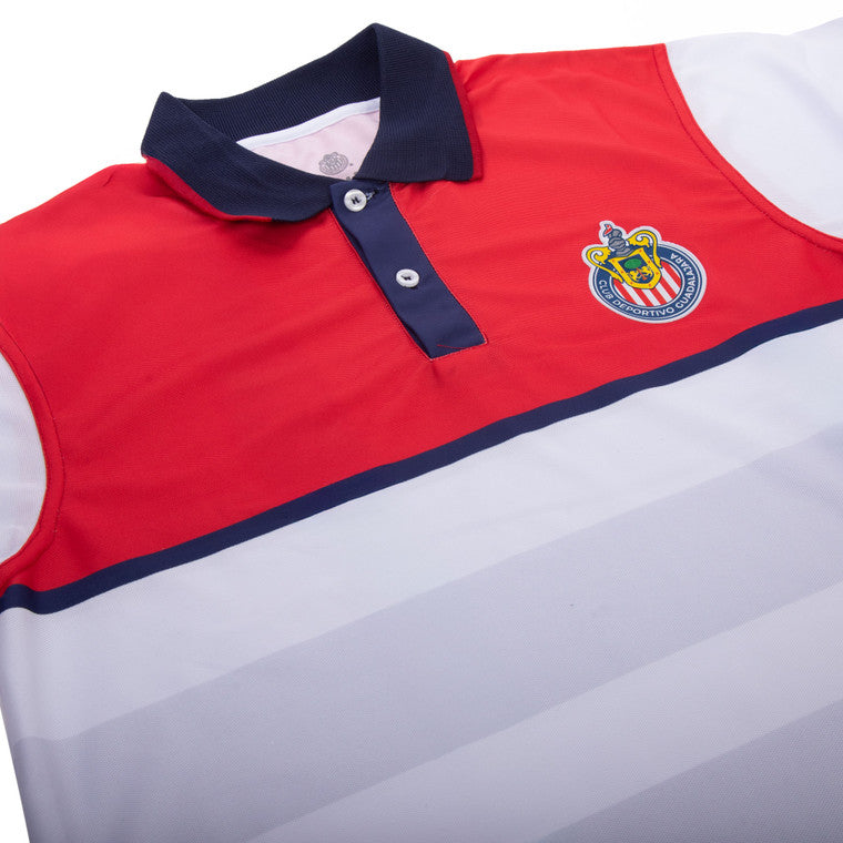 Polo Roji Blanca Rayas Horizontales Escudo Chivas
