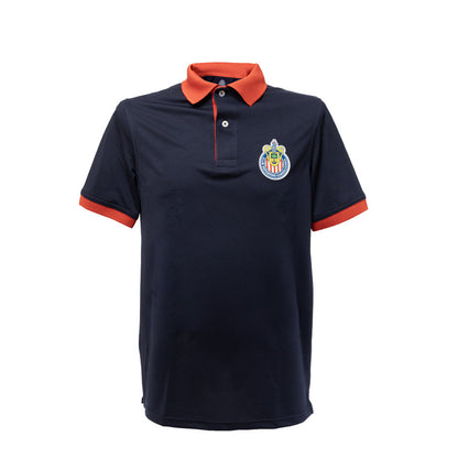 Polo Lisa Azul Con Rojo Escudo Chivas