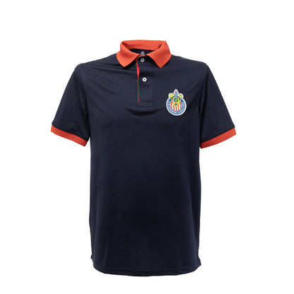 Polo Lisa Azul Con Rojo Escudo Chivas