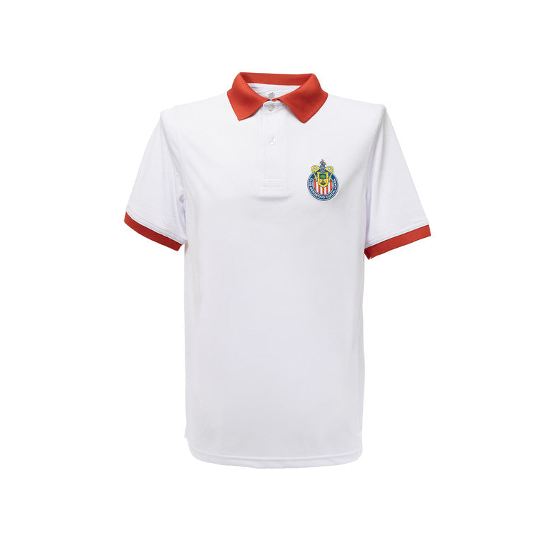 Polo Lisa Blanca Con Rojo Escudo Chivas