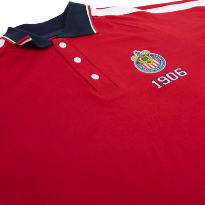 Polo Roja Cuello Cardigan Azul 1906 Y Escudo Chivas