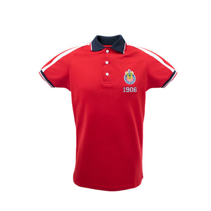 Polo Roja Cuello Cardigan Azul 1906 Y Escudo Chivas