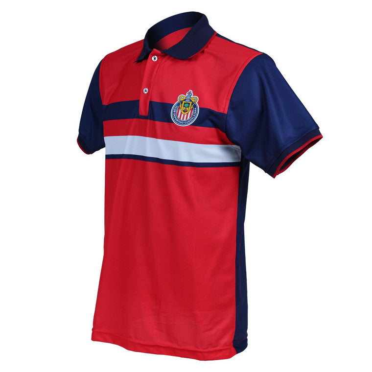 Polo Roja Mangas Azules 2 Franajas Escudo Chivas
