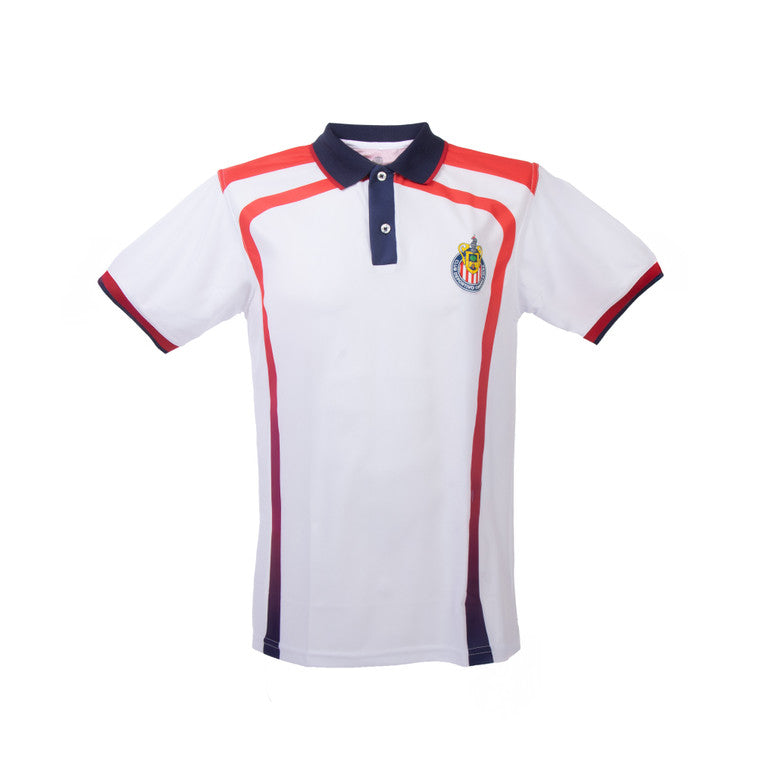 Polo Roji Blanca Cuello Azul Y Escudo Chivas