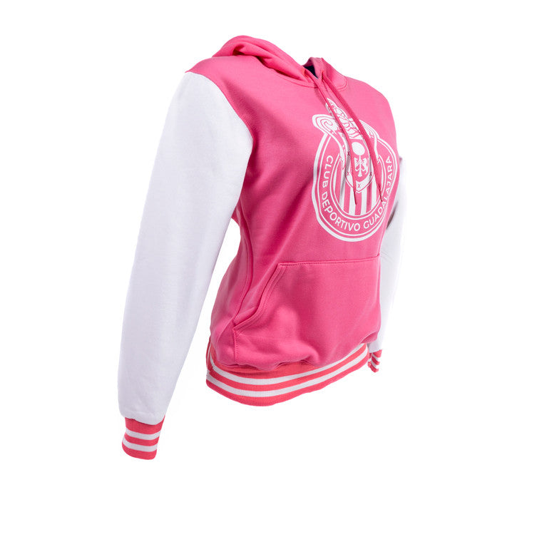Sudadera Mujer Rosa Mangas Blancas Escudo Chivas