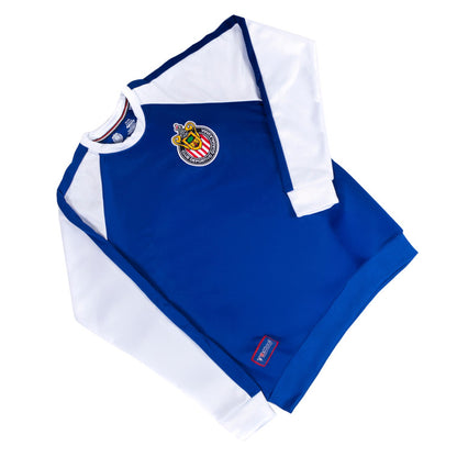 Sudadera Combinada Azul Y Blanco Escudo Bordado Retro